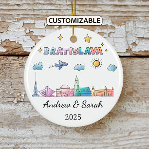 Personalized Skyline Bratislava Ornament, Slovakia Ceramic Tree Decoration
