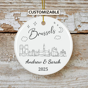 Personalized Skyline Brussels Ornament, Belgium Ceramic Tree Decoration
