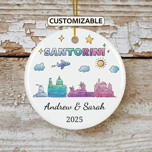 Personalized Skyline Santorini Ornament, Greece Ceramic Tree Decoration