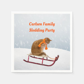 Personalized Sledding Party Cat Paper Napkins
