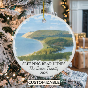 Personalized Sleeping Bear Dunes Ornament, Michiga Ceramic Tree Decoration