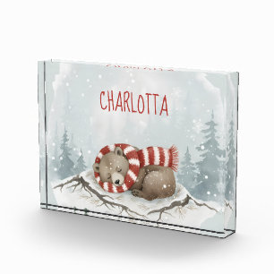 Personalized Sleeping Bear Photo Block, Custom Nam Block