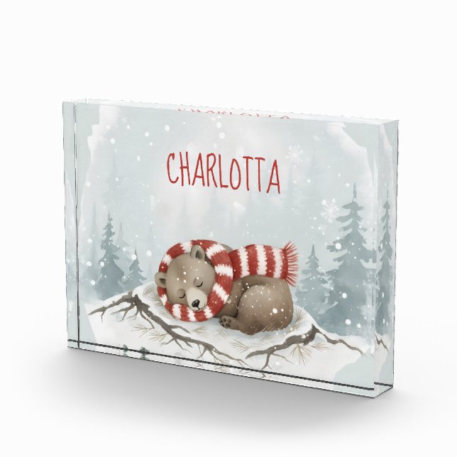 Personalized Sleeping Bear Photo Block, Custom Nam Block (Right)