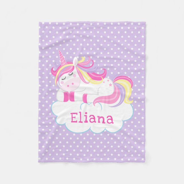 Personalized Sleeping Unicorn Kids Fleece Throw Blanket (Front)