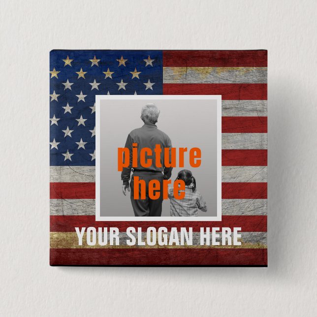 PERSONALIZED SLOGAN COUNTRY SAYING CUSTOMIZED FLAG 15 CM SQUARE BADGE (Front)