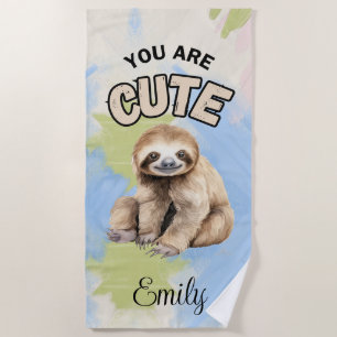 PERSONALIZED SLOTH BEACH TOWEL Green & Blue