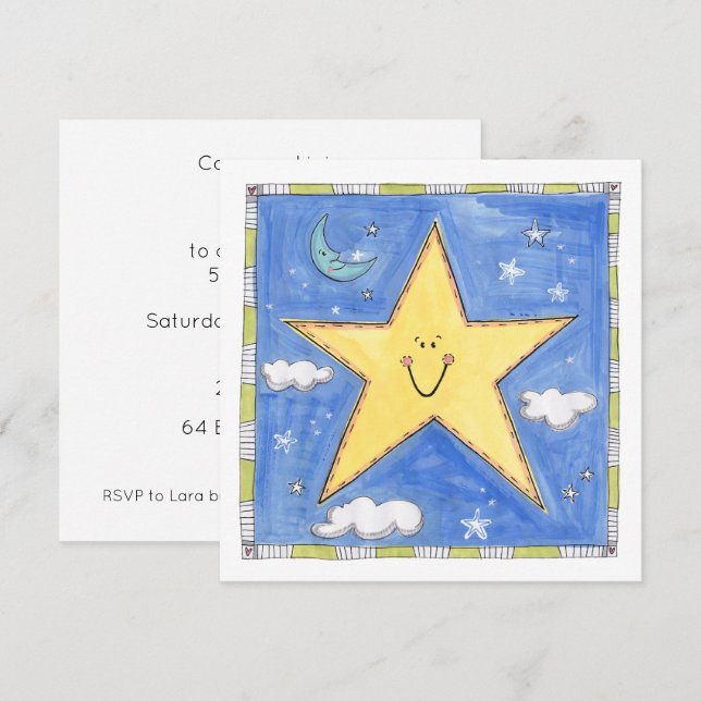 Personalized Smiling Star Birthday Invitation (Front/Back)