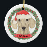 Personalized Smooth Cream Dachshund Ceramic Tree Decoration<br><div class="desc">Make the nice list this year with a personalized Christmas ornament of your sweet smooth cream dachshund santa elf! For the sweetest gifts,  pair it with a matching art print or another item from my collection!</div>