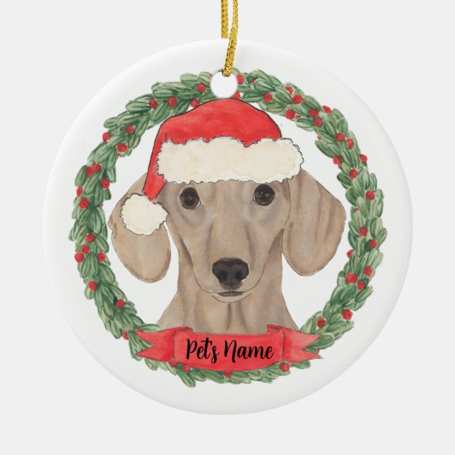Personalized Smooth Red Dachshund Ceramic Tree Decoration (Front)