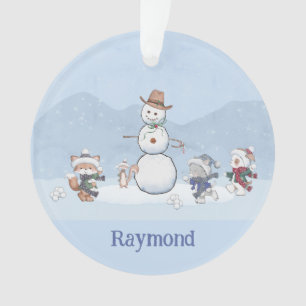 Personalized Snowball Fight Custom Snowman Animals Ornament