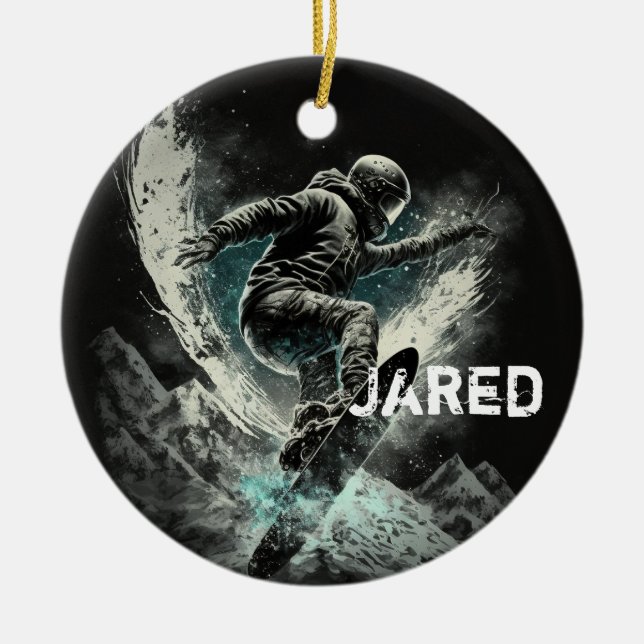 Personalized Snowboarding Winter Sports Ceramic Tree Decoration (Front)