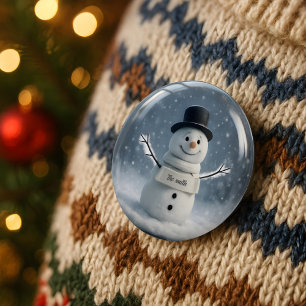 Personalized Snowman Button with Custom Scarf