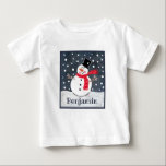 Personalized Snowman Christmas Baby T-Shirt<br><div class="desc">This snowman Christmas snow scene is printed from a collage designed by Helen McCartney Designs.</div>