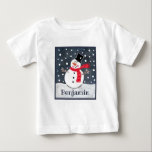 Personalized Snowman Christmas Baby T-Shirt<br><div class="desc">This snowman Christmas snow scene is printed from a collage designed by Helen McCartney Designs.</div>