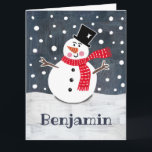 Personalized Snowman Christmas Card<br><div class="desc">This snowman Christmas snow scene is printed from a collage designed by Helen McCartney Designs.</div>