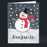 Personalized Snowman Christmas Card<br><div class="desc">This snowman Christmas snow scene is printed from a collage designed by Helen McCartney Designs.</div>