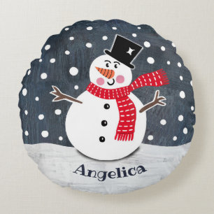 Personalized Snowman Christmas Round Cushion