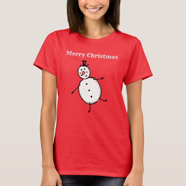 Personalized Snowman Christmas T-Shirt (Front)