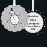Personalized Snowman Christmas Tree Decoration Card<br><div class="desc">This personalized Christmas card features the Christmas Crew's Snowman Character.</div>