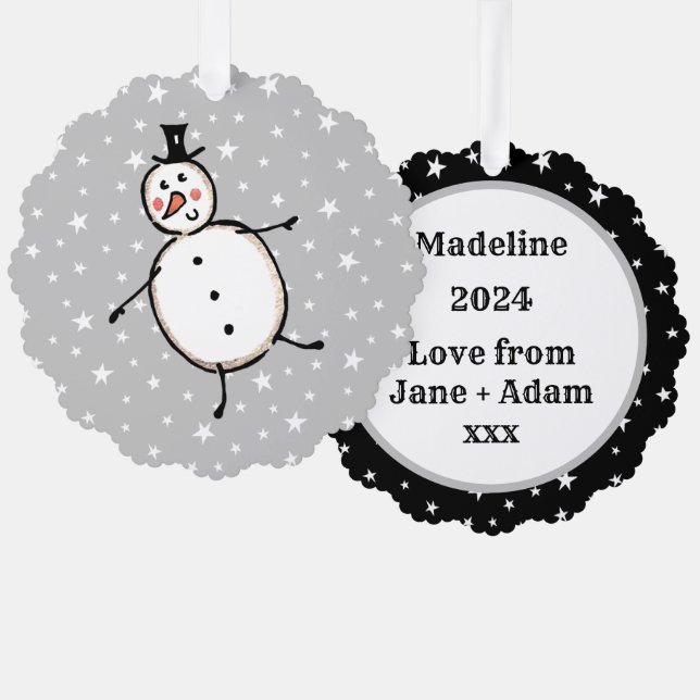 Personalized Snowman Christmas Tree Decoration Card (Front/Back)