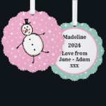 Personalized Snowman Christmas Tree Decoration Card<br><div class="desc">This personalized Christmas card features the Christmas Crew's Snowman Character.</div>