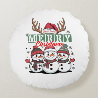 Personalized Snowman Trio Round Pillow 