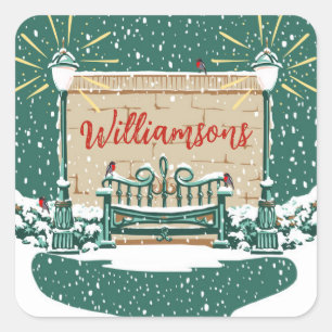 Personalized Snowy Winter Family Garden Christmas Square Sticker