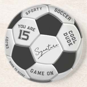 Personalized Soccer Ball Birthday Age Name Text Coaster
