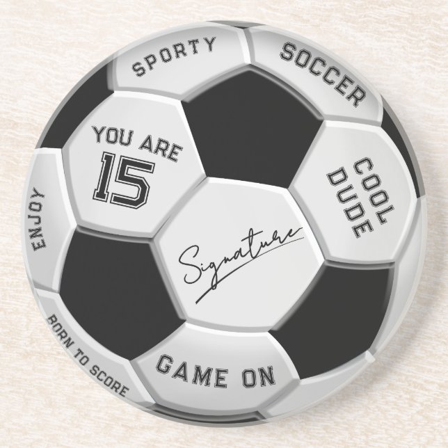Personalized Soccer Ball Birthday  | Age Name Text Coaster (Front)