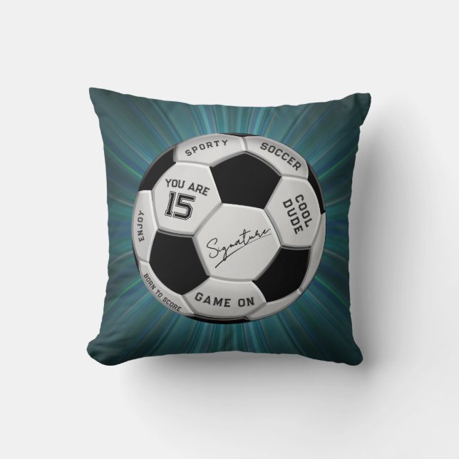 Personalized Soccer Ball Birthday  | Age Name Text Cushion (Front)