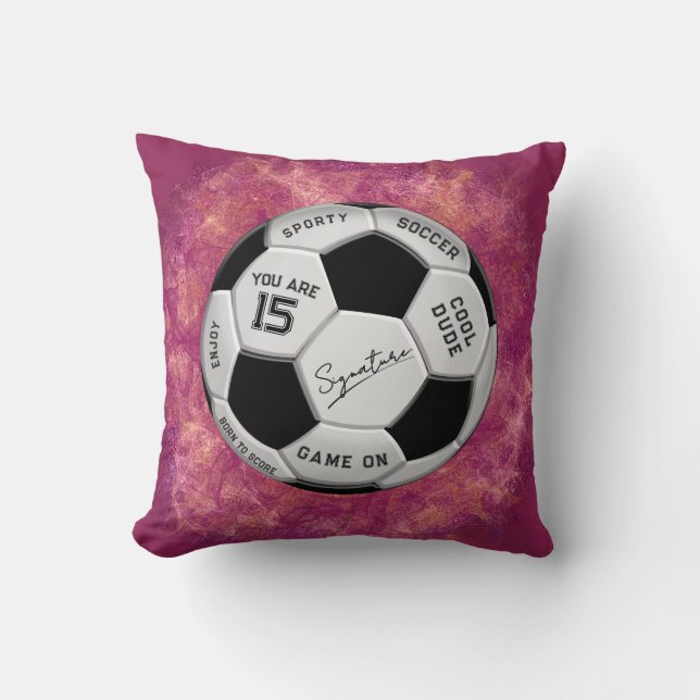 Personalized Soccer Ball Birthday  | Age Name Text Cushion (Front)