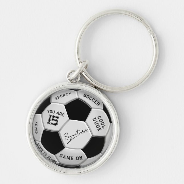 Personalized Soccer Ball Birthday  | Age Name Text Key Ring (Front)