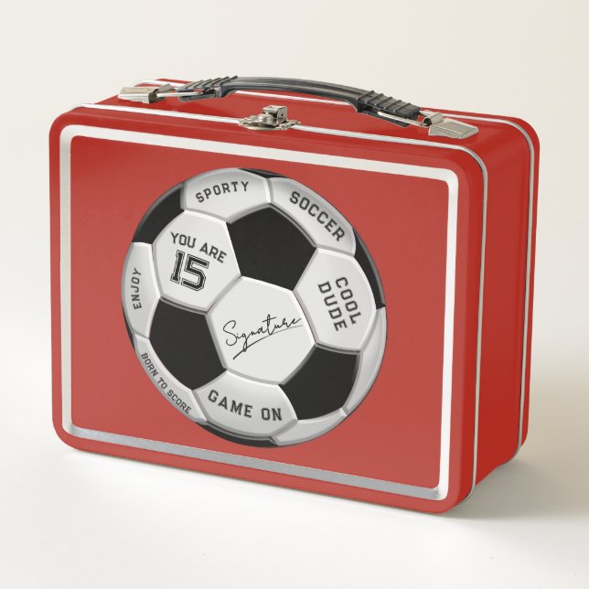 Personalized Soccer Ball Birthday  | Age Name Text Metal Lunch Box (Front)