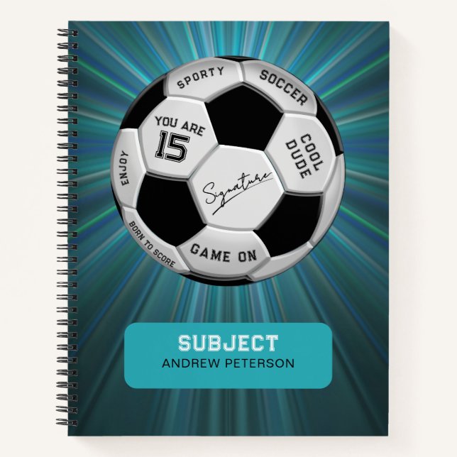 Personalized Soccer Ball Birthday  | Age Name Text Notebook (Front)