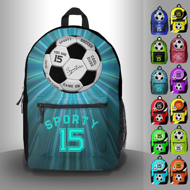 Personalized Soccer Ball Birthday  | Age Name Text Printed Backpack (Creator Uploaded)