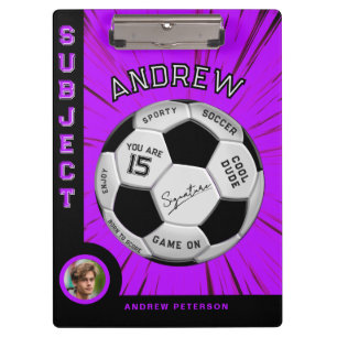 Personalized Soccer Ball Bold Font Pink Milestone Clipboard