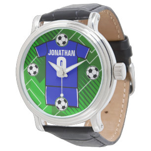 Personalized Soccer Jersey Blue with White Watch