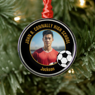 Personalized Soccer Team Player Photo Christmas Metal Tree Decoration