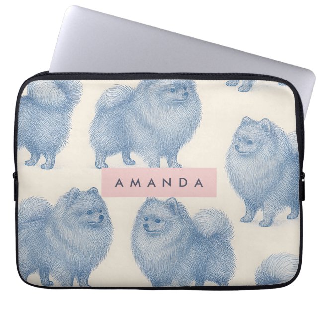 Personalized Soft and Cute Pomeranian Pattern Laptop Sleeve (Front)