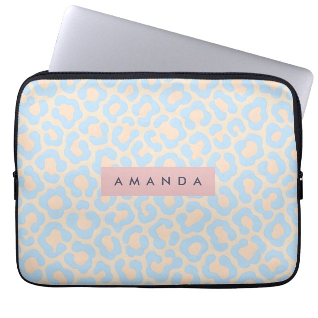 Personalized Soft Blue Leopard Print Laptop Sleeve (Front)
