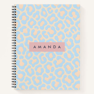 Personalized Soft Blue Leopard Print Notebook