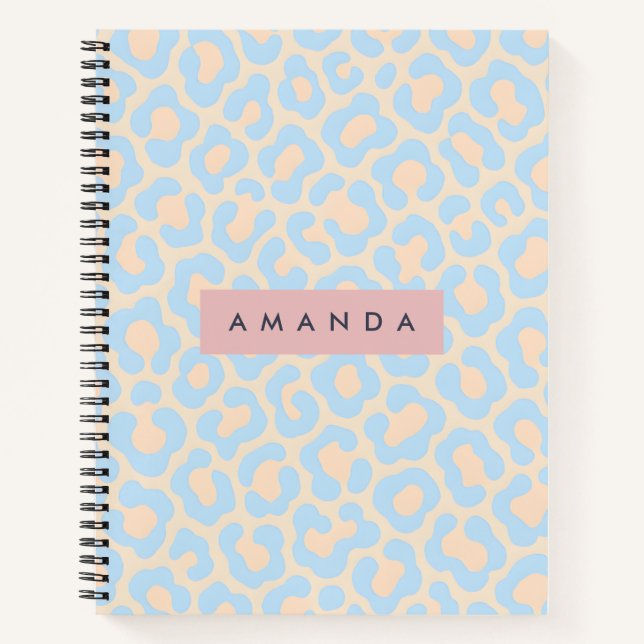 Personalized Soft Blue Leopard Print Notebook (Front)