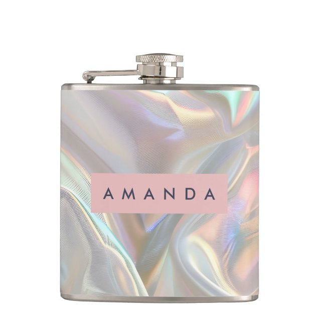 Personalized Soft Iridescent Pearl Shimmer Hip Flask (Front)