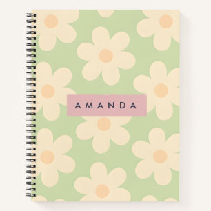 Personalized Soft Mint Green Retro Daisy Flower Notebook