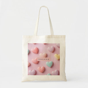 Personalized Soft Pastel Candy Heart Tote Bag