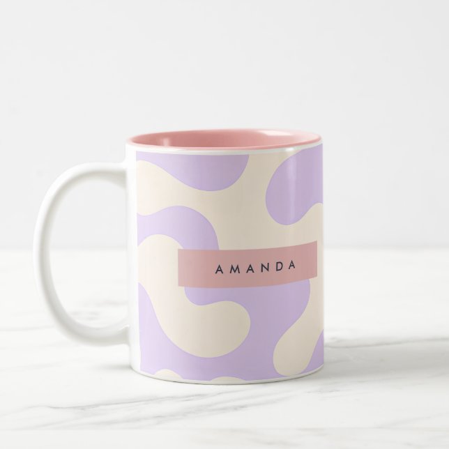 Personalized Soft Pastel Lavender Abstract Camo Two-Tone Coffee Mug (Left)