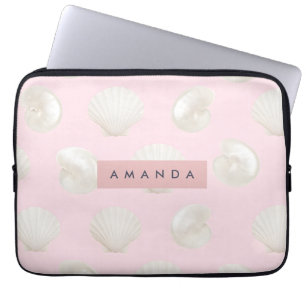 Personalized Soft Pastels Seashell Pattern Laptop Sleeve
