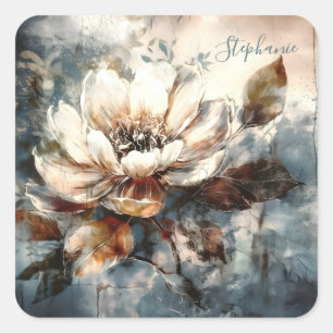 Personalized Soft Peony Watercolor Bloom Square Sticker