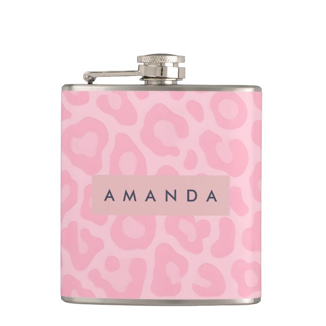 Personalized Soft Pink Leopard Print Hip Flask (Front)