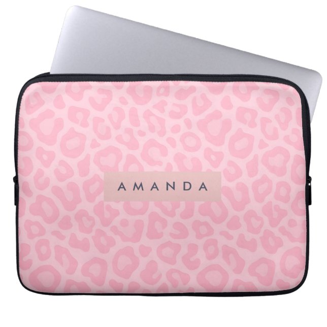 Personalized Soft Pink Leopard Print Laptop Sleeve (Front)